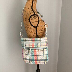 Vera Bradley Triple Zip Cross Body Bag Pastel Plaid EUC